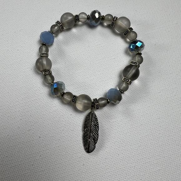 Handmade Beaded Bracelet Trio Sky Blue Gray Silver Tone Beads - Picture 3 of 9
